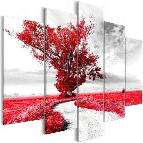 Tablou  Tree near the Road (5 Parts) Red