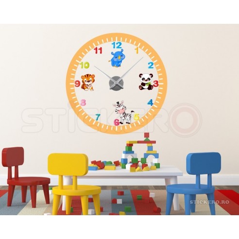 Sticker de perete educativ - Ceas pentru copii cu mecanism inclus